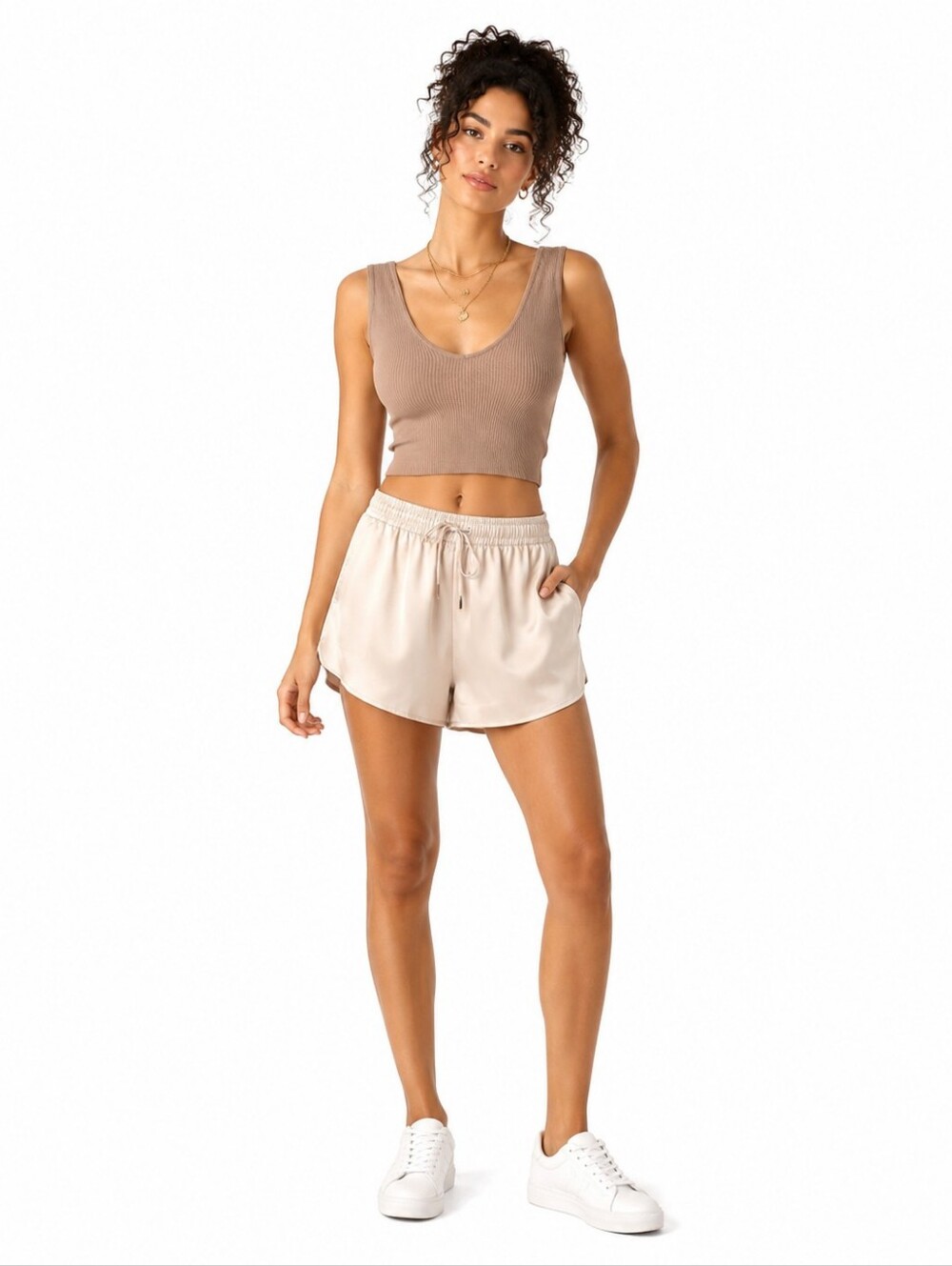 Dynamic Taupe Ribbed Crop Tank Top One Size - Picture 8 of 8